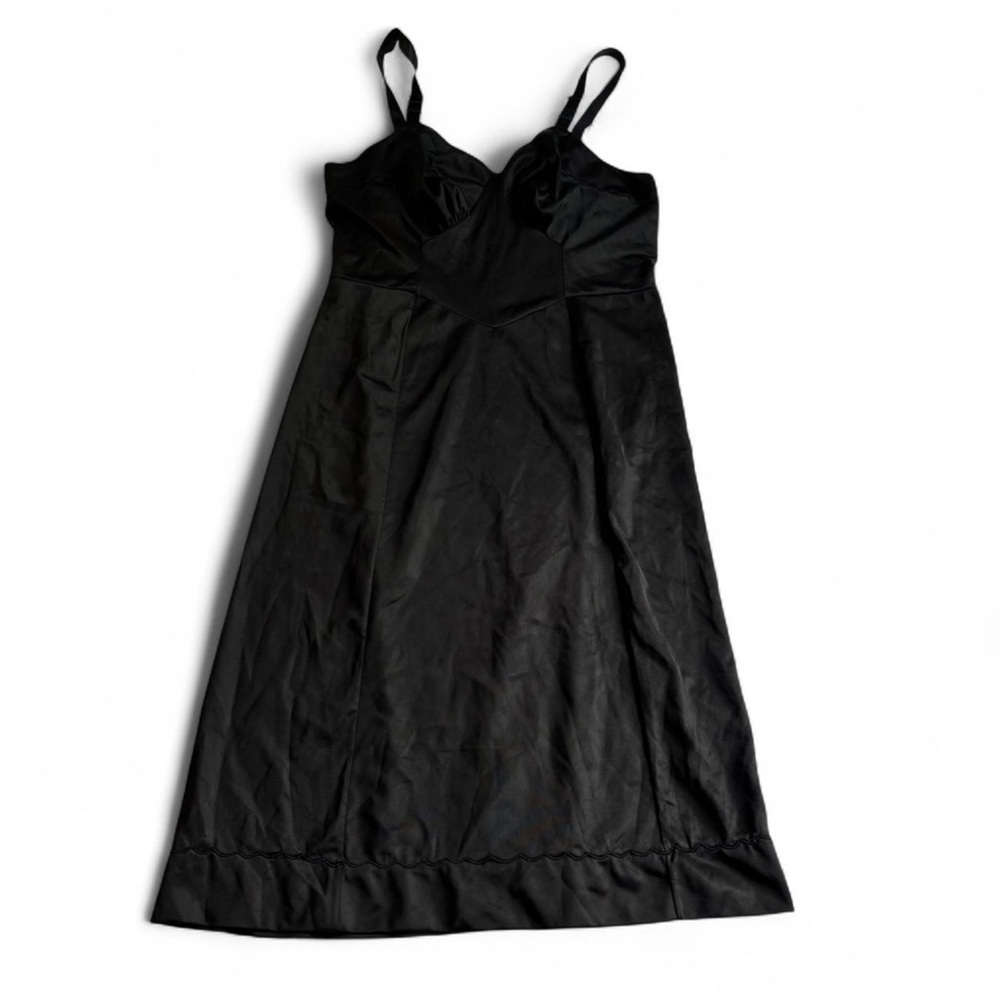 Vintage 60s Aristocrat Nylon Slip Dress Size 36 Black Satin Maxi